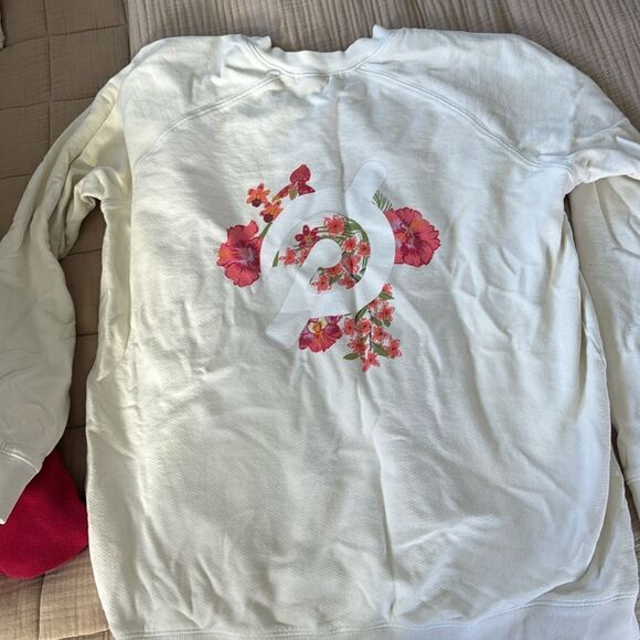 Peloton Ivory Cream Floral Logo Crewneck Terry Pullover Sweatshirt - Picture 4 of 4